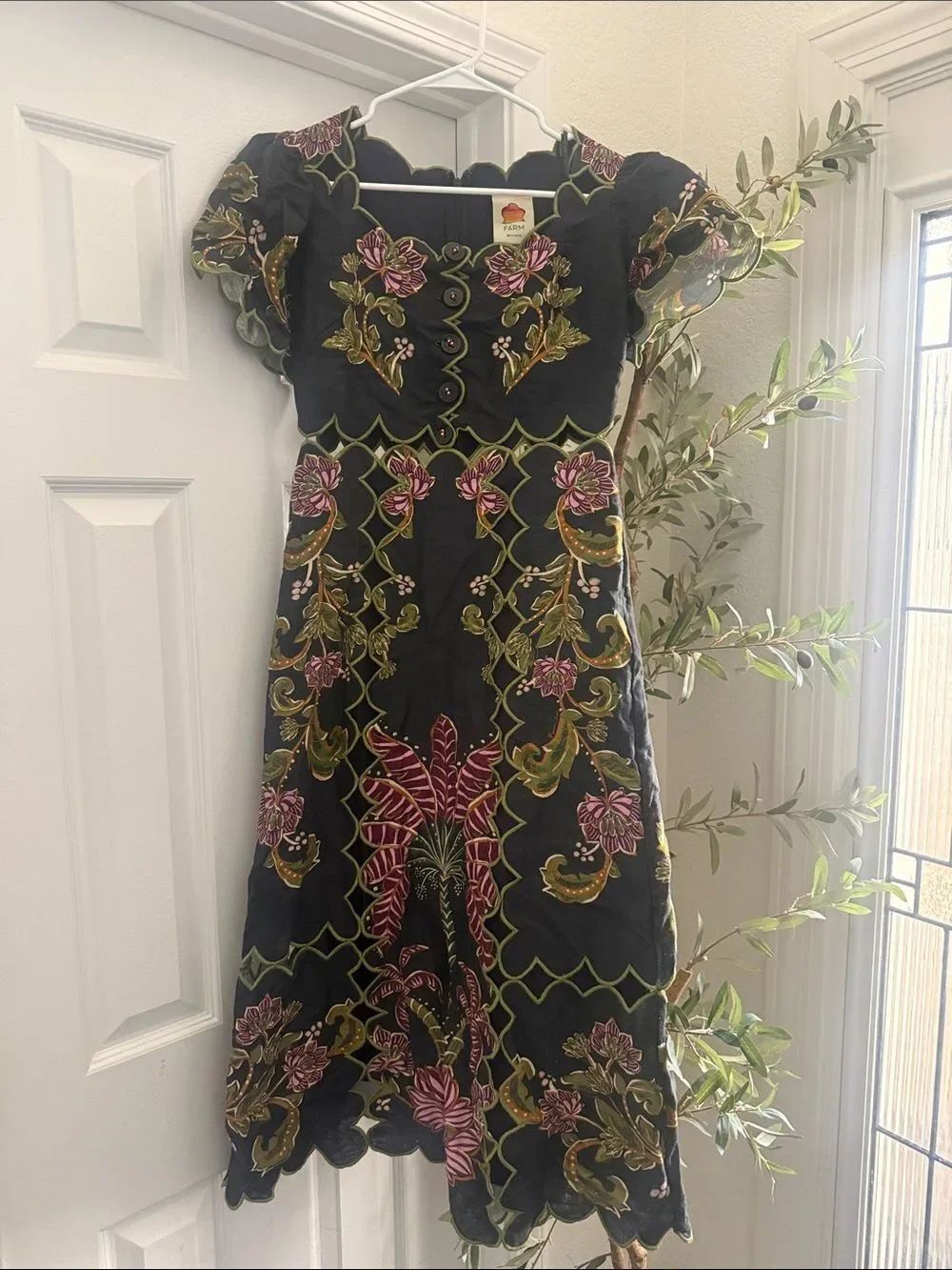 Farm Rio Ravenala Floral Short Sleeve Midi Dress Small - Picture 3 of 6